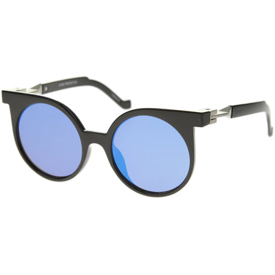 Retro Modern Horned Rim Flat Lens Round Sunglasses A258