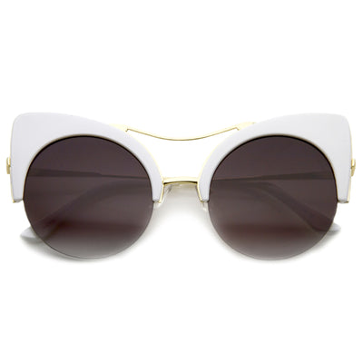 High Pointed Half-frame Flat Lens Round Cat Eye Sunglasses A267