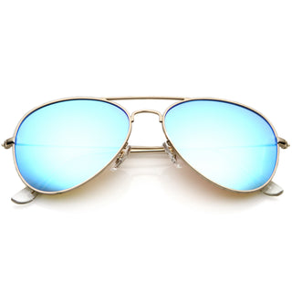 Premium Nickel Plated Frame Multi-Coated Mirror Lens Aviator Sunglasses A284 - Gold / Blue Mirror