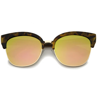 Gafas de sol modernas con lentes planas y espejo de media montura tipo ojo de gato A325 - Espejo rosa tortuga