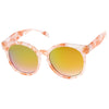 Oversize Marble Print Mirror Lens Round Sunglasses A466