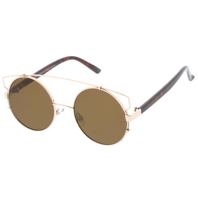 Retro Modern Oversize Round Flat Lens Crossbar Sunglasses A540