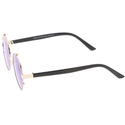 Retro Modern Round Cross Bar Mirrored Lens Sunglasses A543