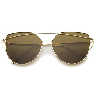 Gafas de sol extragrandes con lentes planas y patillas finas para mujer A544 - Oro marrón