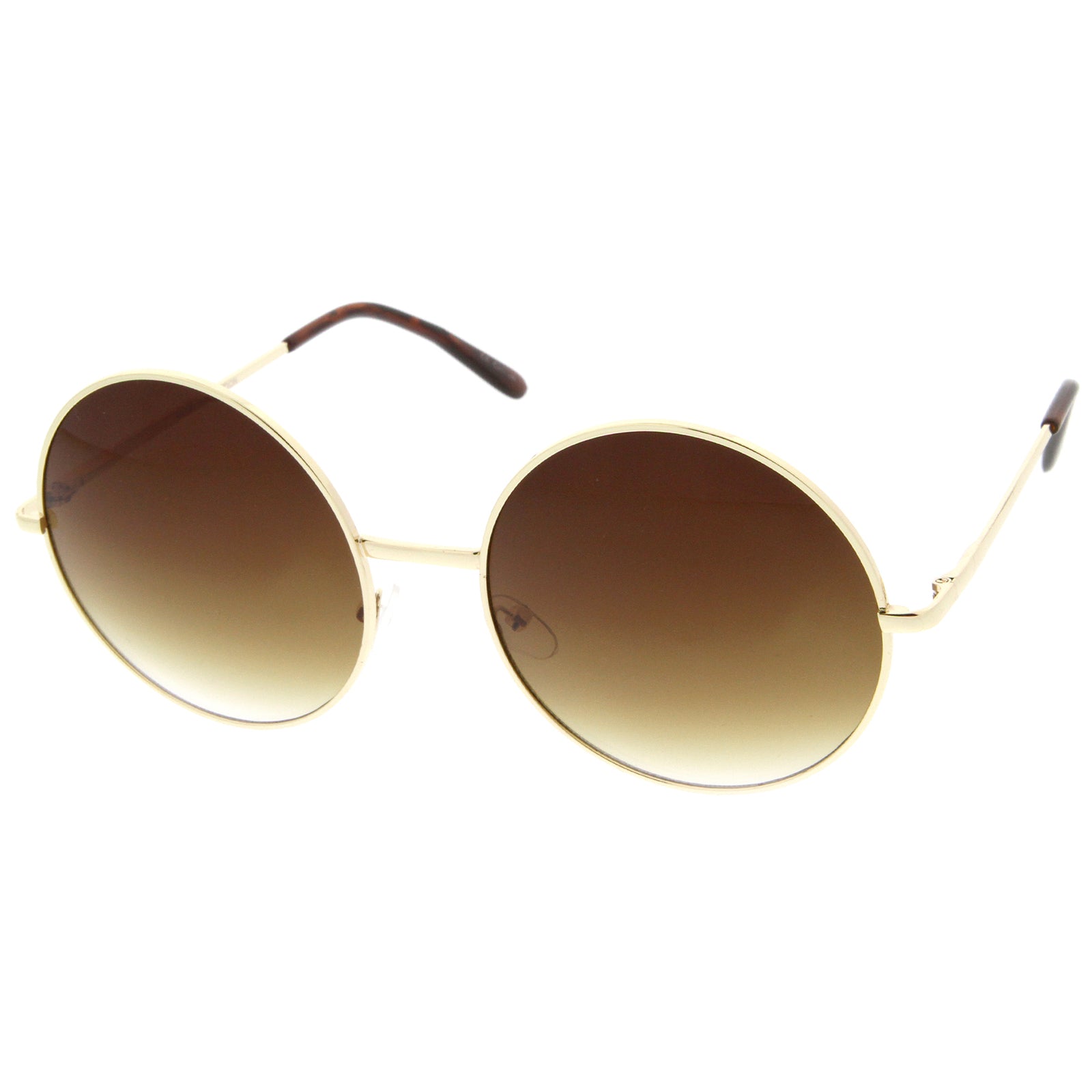 Oversize Women's Vintage Metal Round Circle Sunglasses, Gold Brown | zeroUV