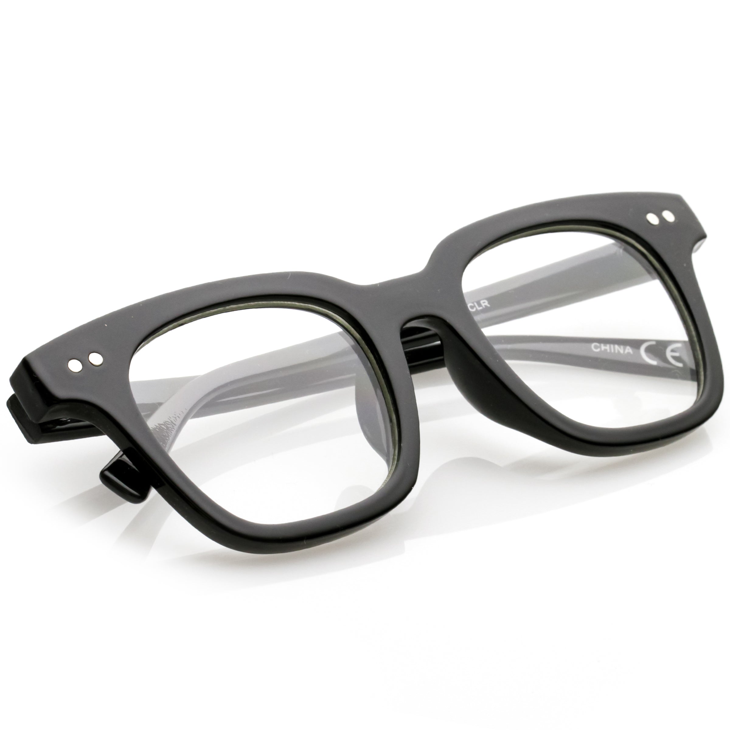 Retro Wide Temple Horn Rimmed Clear Lens Glasses