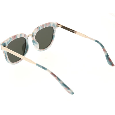 Women's Marble Print Horned Rim Mirrored Flat Lens Sunglasses C277