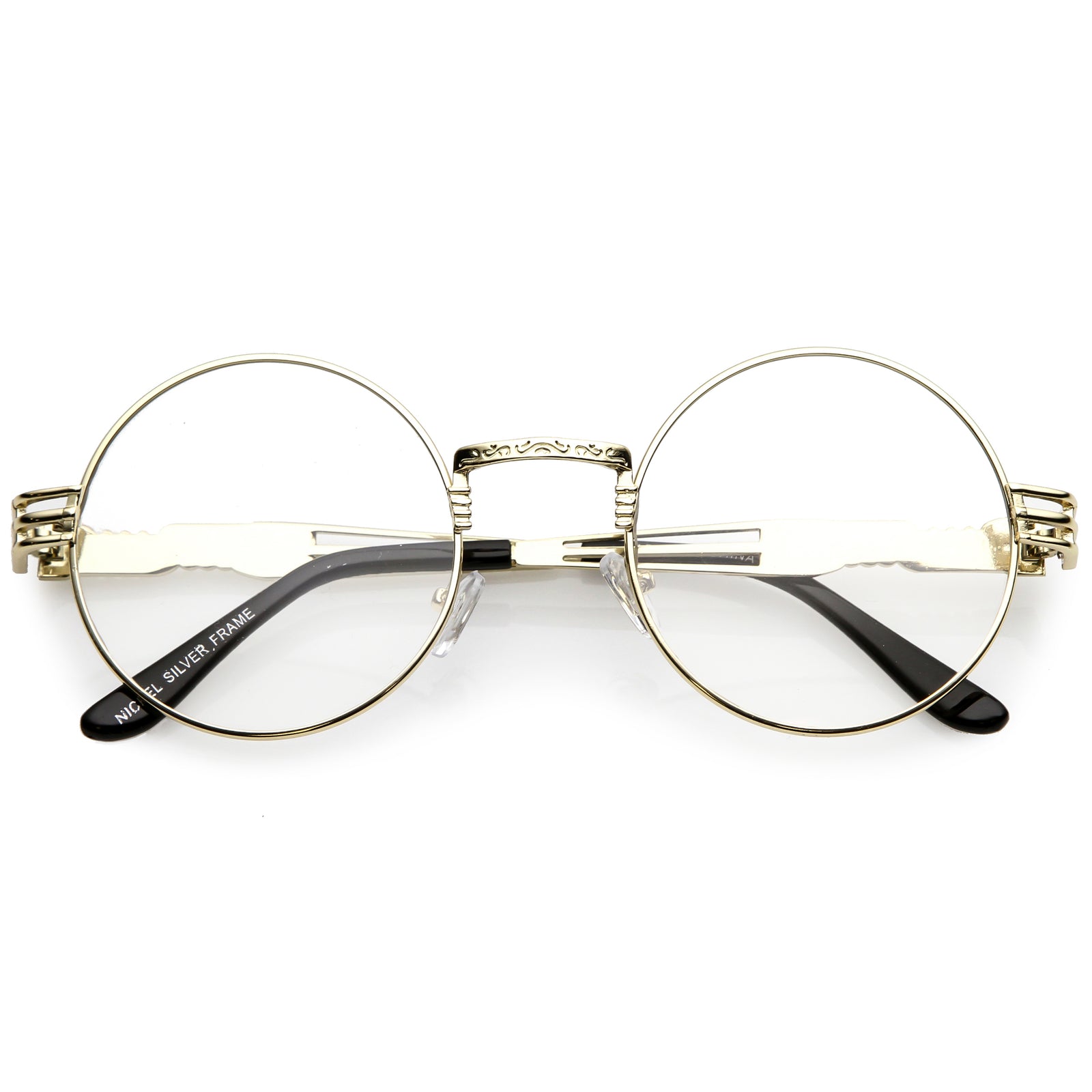 Retro Dapper Round Metal Clear Lens Glasses C300