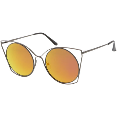 Women's Oversize Round Mirrored Flat Lens Wire Frame Sunglasses C318