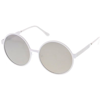 Oversize Retro Modern Round Mirrored Flat Lens Sunglasses C345