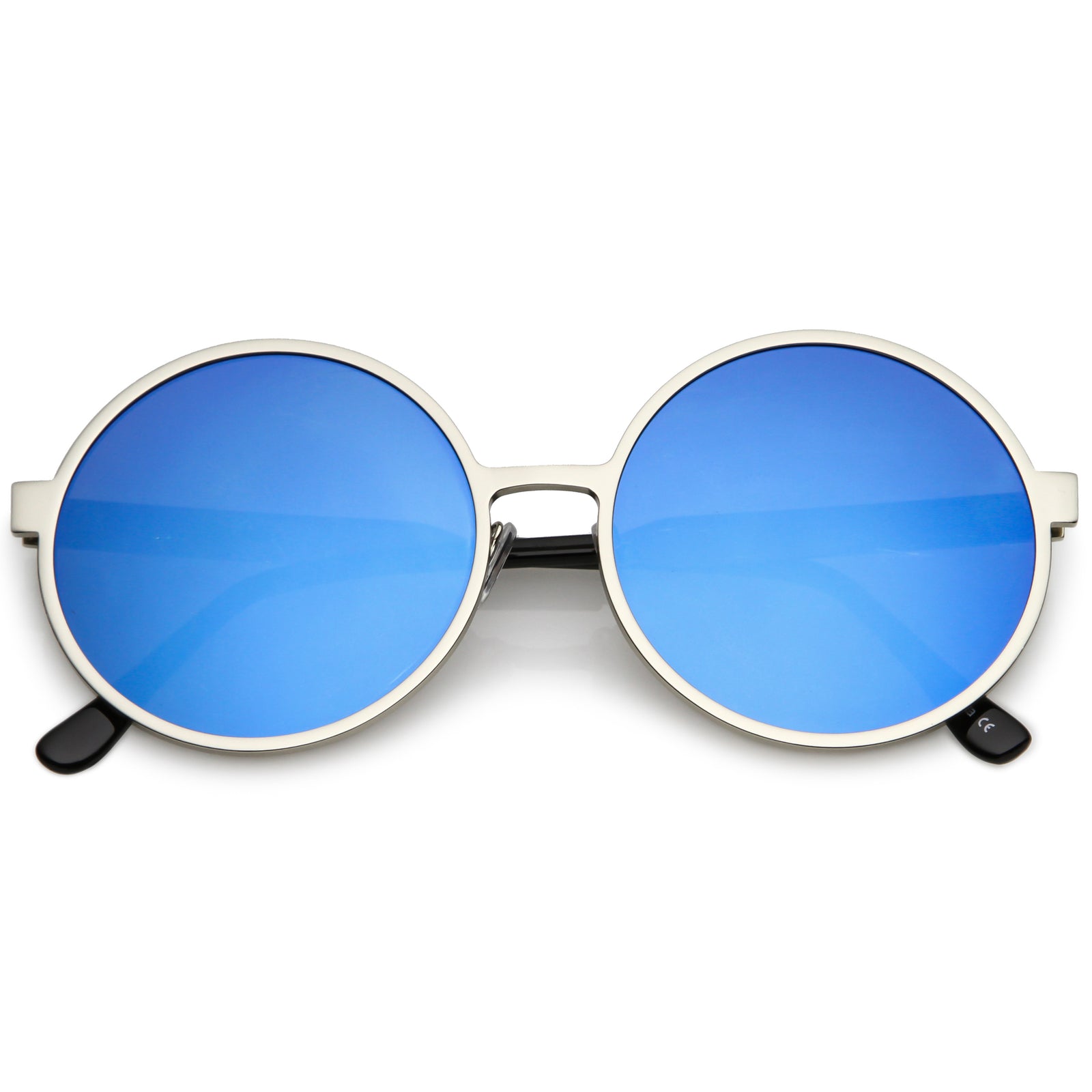Oversize Retro Modern Round Mirrored Flat Lens Sunglasses C345