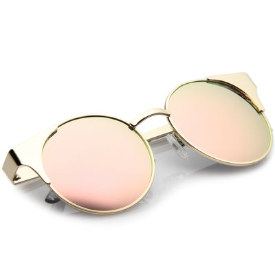 Premium Round Cat Eye  Half Frame Mirrored Flat Lens Sunglasses C359