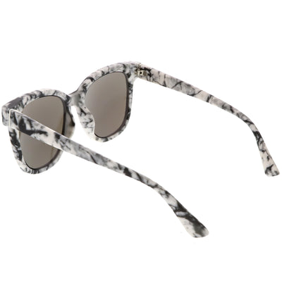Marble Stone Print Bold Horned Rim Mirrored Lens Sunglasses C387