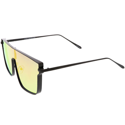 Retro Modern Flat Top Mirrored Lens Shield Aviator Sunglasses C421