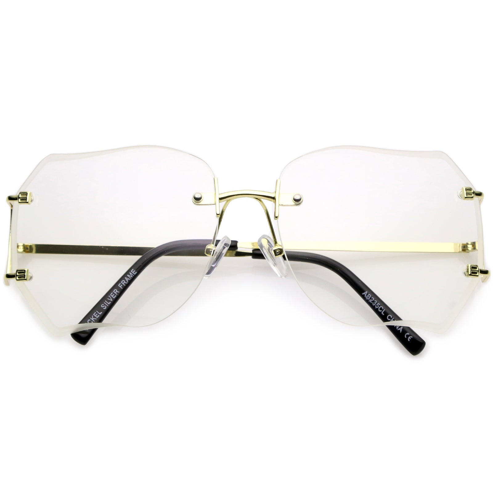Oversize Rimless Square Glasses Slim Metal Beveled Clear Lens C433