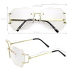 Oversize Rimless Square Glasses Slim Metal Beveled Clear Lens C433