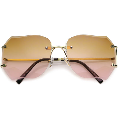 Oversize Full Rimless Beveled Gradient Lens Square Sunglasses C434