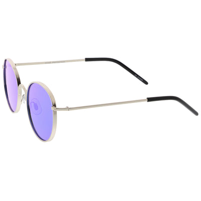 Retro Flash Mirrored Round Flat Lens Metal Sunglasses C436