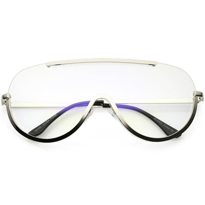 Oversize Semi Rimless Metal Trim Shield Blue Light Glasses C460