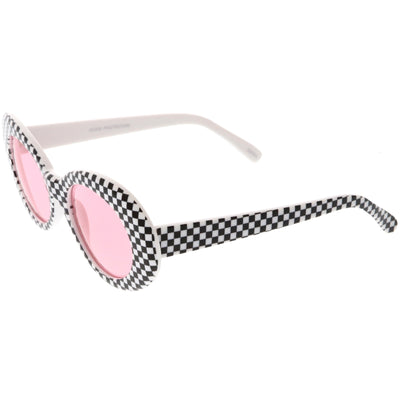 Retro 1990's Rad Clout Goggle Checkered Colored Lens Oval Sunglasses C488