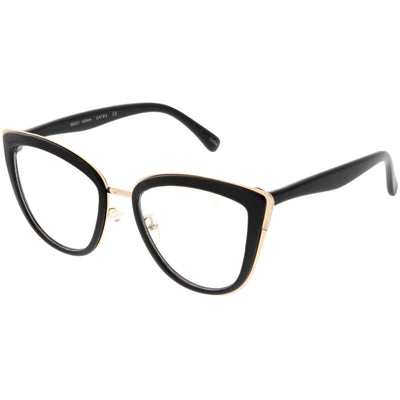 Oversize Rimmed Metal Cat Eye Clear Lens Glasses C490