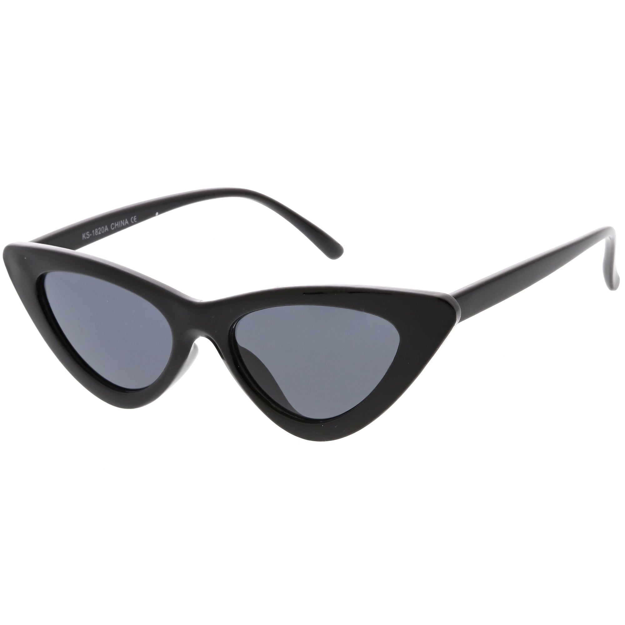 Women's 90's Thin Retro Pointed Cat Eye Sunglasses, Shiny Black Green | zeroUV