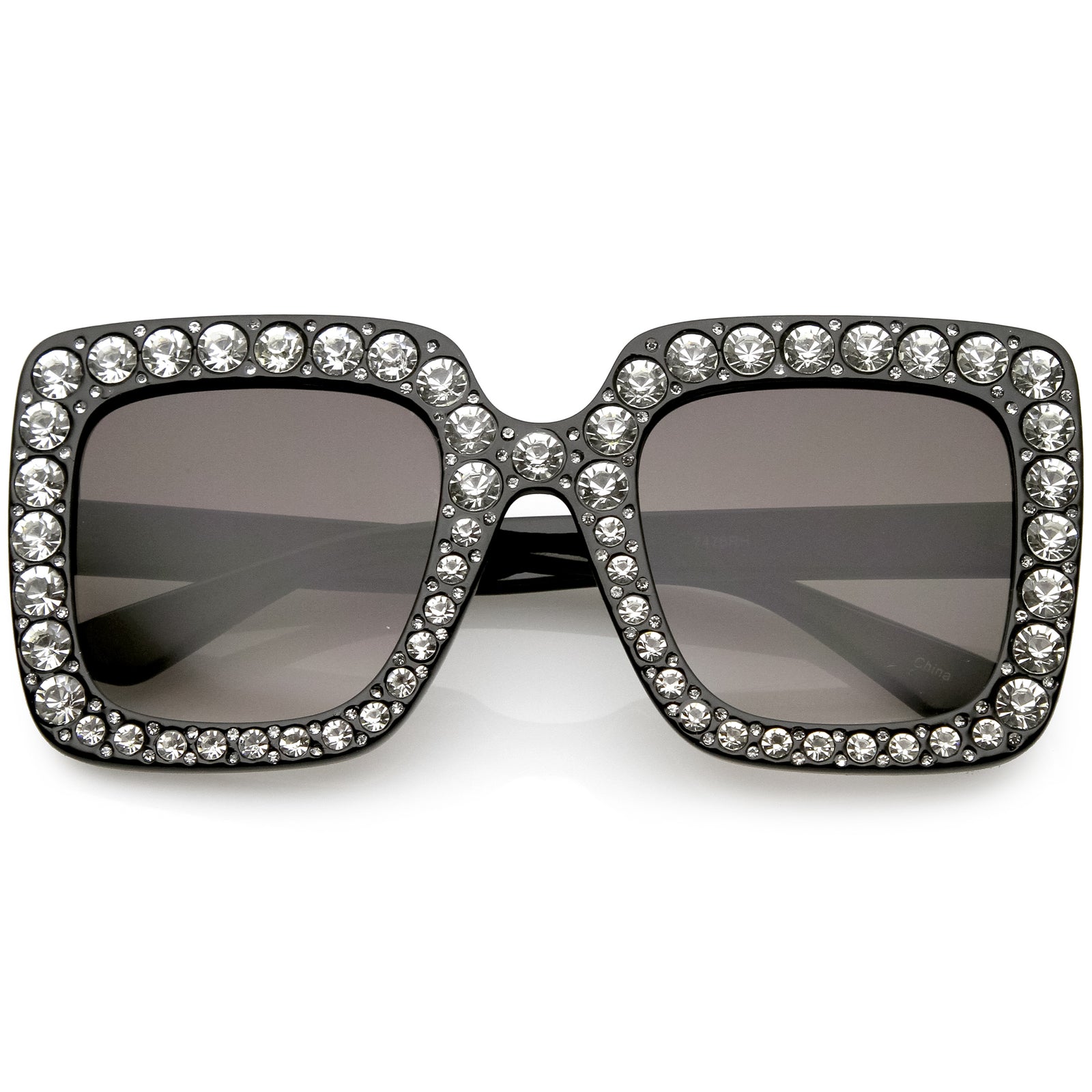 Women's Oversize Glamorous Crystal Rhinestone Square Sunglasses C586