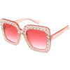 Women's Oversize Glamorous Crystal Rhinestone Square Sunglasses C586