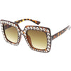 Women's Oversize Glamorous Crystal Rhinestone Square Sunglasses C586