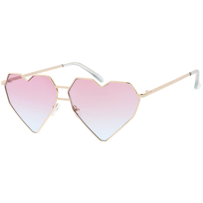 Women's Oversize Geometric Metal Heart Shape Sunglasses C629