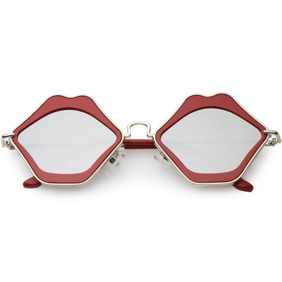 Women's Oversize Cute Flat Mirrored Lens Lip Shape Sunglasses C674