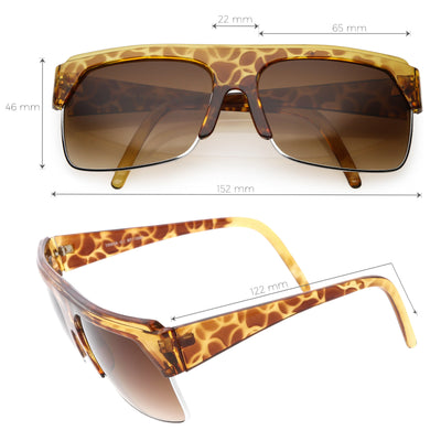 Oversize Flat Top Semi Rimless  True Vintage Rectangle Sunglasses C677