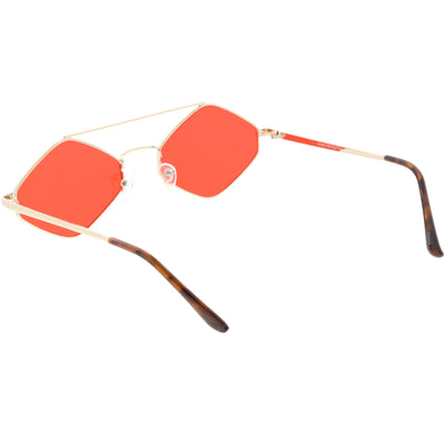 Retro Hexagon Diamond Shaped Color Toned Flat Lens Sunglasses C754