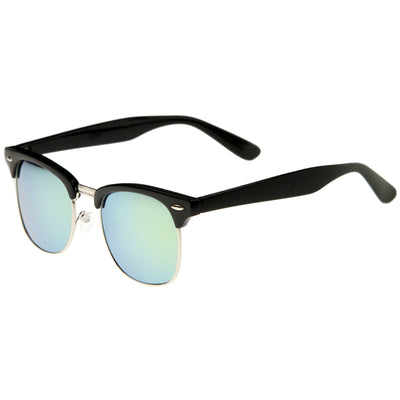 Classic Square Colored Mirrored Lens Horn Rimmed Sunglasses C772