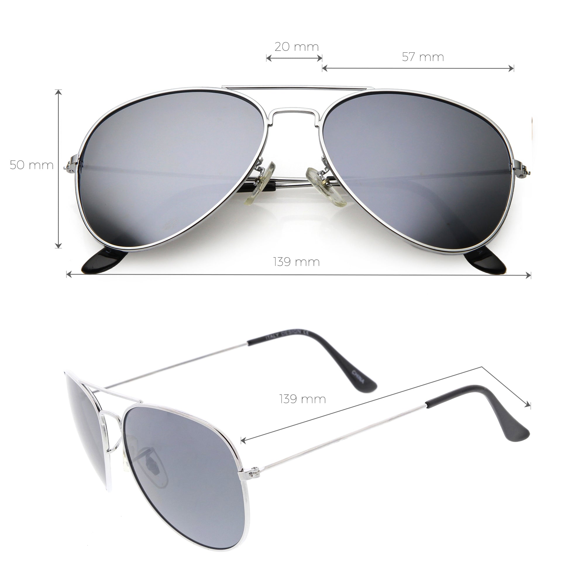 Classic Metal Silver Mirror Lens Aviator Sunglasses C781 - zeroUV