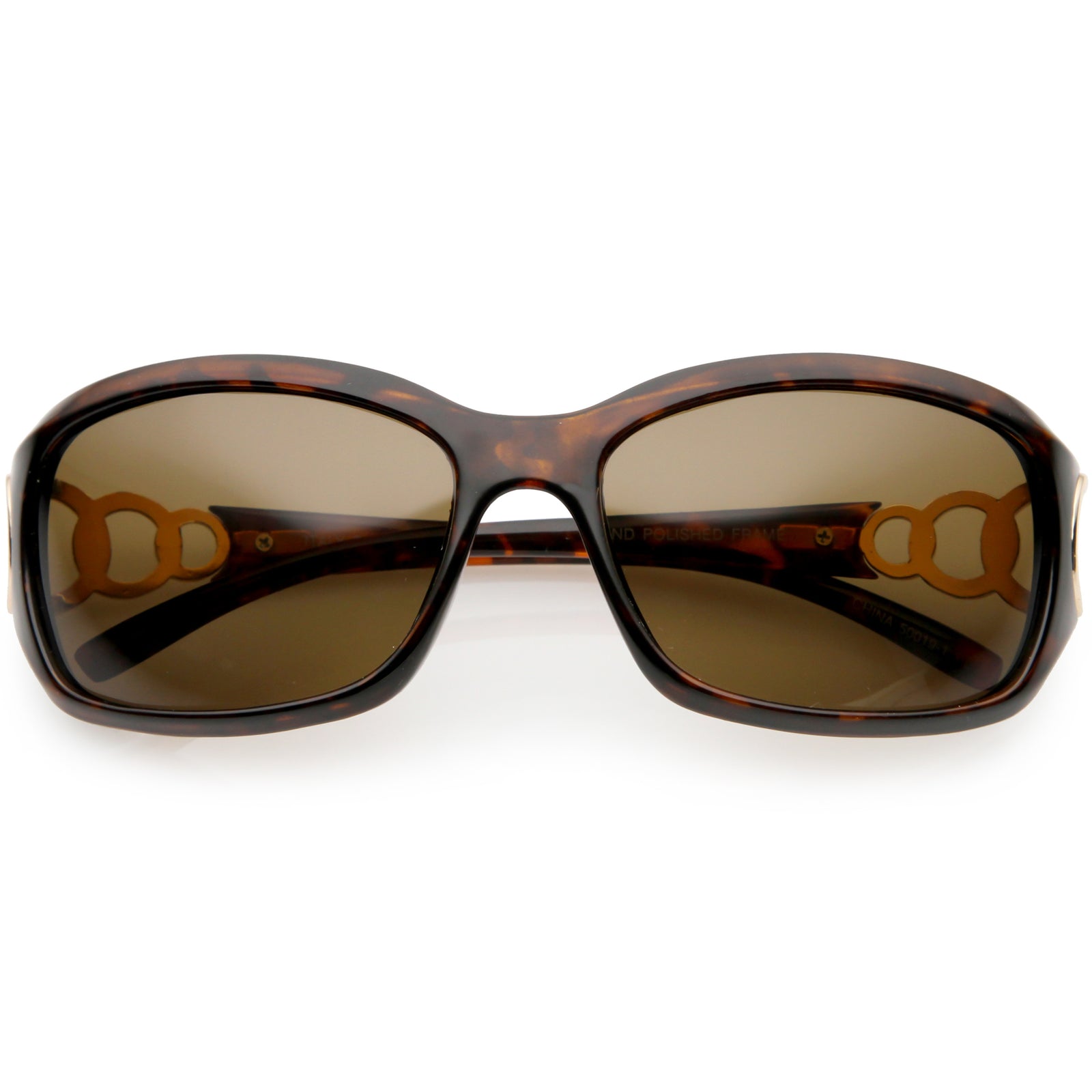 Oversize Metal Chain Accent Polarized Lens Rectangle Sunglasses C784