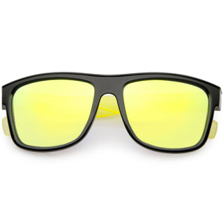 Radical Retro Skater Horned Rim Flash Mirrored Sunglasses C787 - Black Yellow Yellow