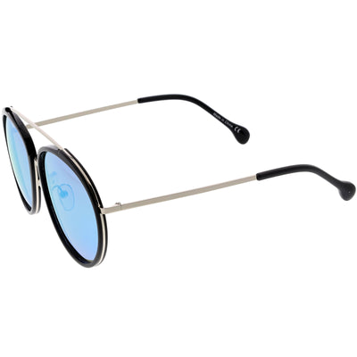 Round Dapper Tear Drop Polarized Mirrored Lens Aviator Sunglasses C825