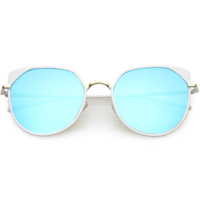 Women's Modern Round Cat Eye Mirrored Lens Metal Sunglasses C836