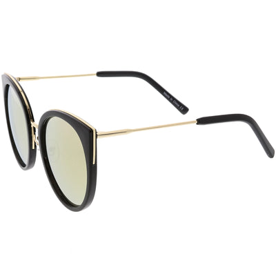 Women's Oversize Round Flat Mirrored Lens Cat Eye Sunglasses C841