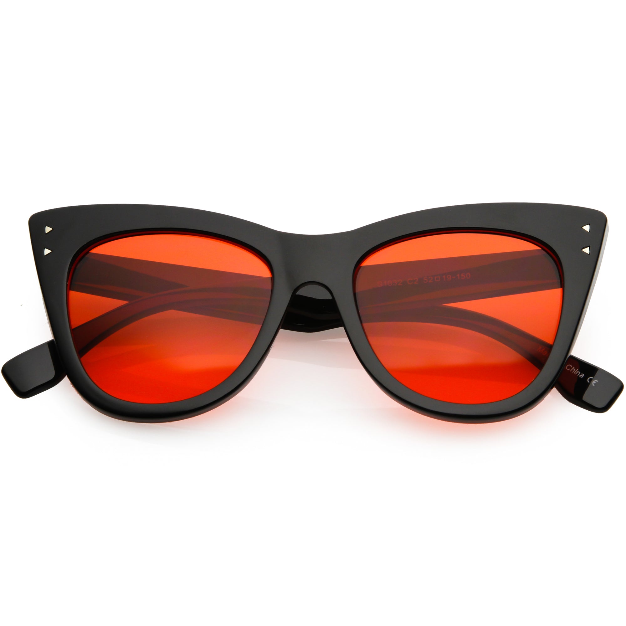 Women's Oversize Wide High Tip Rivets Cat Eye Sunglasses C851