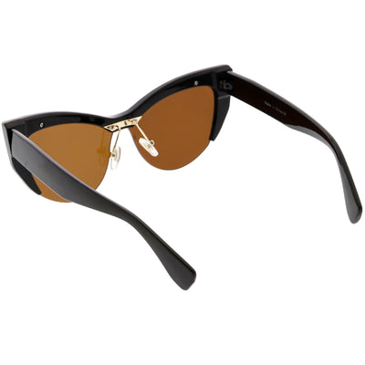 Oversize Semi Rimless Neutral Colored Lens Cat Eye Sunglasses C853