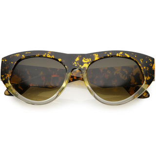 Women's Oversize Block Slanted Lens Cat Eye Sunglasses C863 - Tortoise Clear Amber