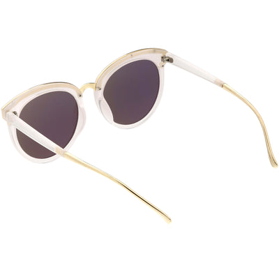 Women's Oversize Round Cat Eye Mirrored Flat Lens Sunglasses C872