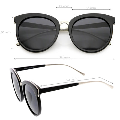 Women's Oversize Round Cat Eye Mirrored Flat Lens Sunglasses C872