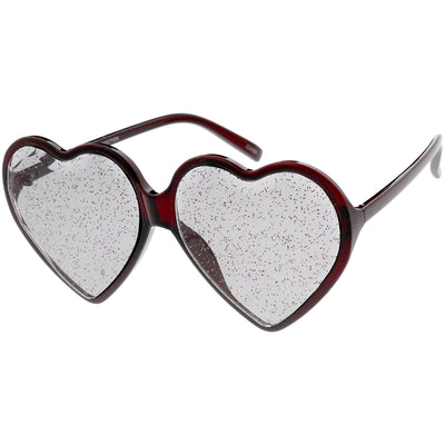 Women's Oversize Novelty Heart Shape Glitter Lens Sunglasses C876