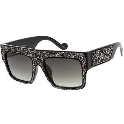 Women's Crystal Rhinestone Flat Top Mirrored Lens Sunglasses C880