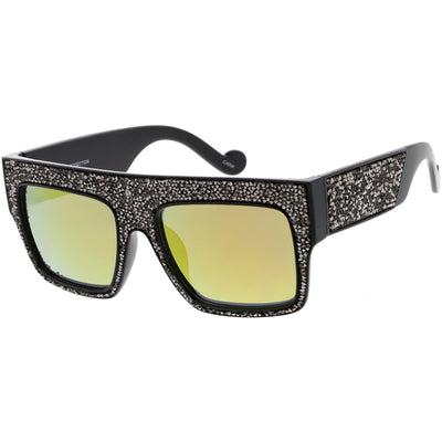 Women's Crystal Rhinestone Flat Top Mirrored Lens Sunglasses C880