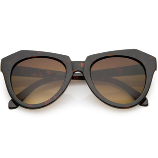 Women's Oversize Geometric Round Cat Eye Sunglasses C938 - Dark Tortoise Brown Gradient