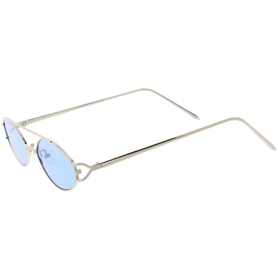 Retro Modern Small Metal Oval Crossbar Color Tone Lens Sunglasses C944